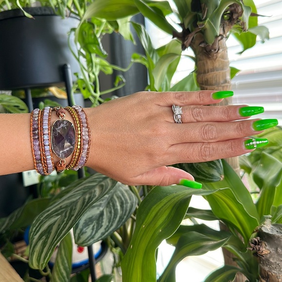 Genuine Amethyst Gemstone Genuine Leather Wrap Bracelet - Picture 1 of 9